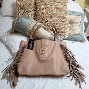 NWT JustFab beige fringe tote